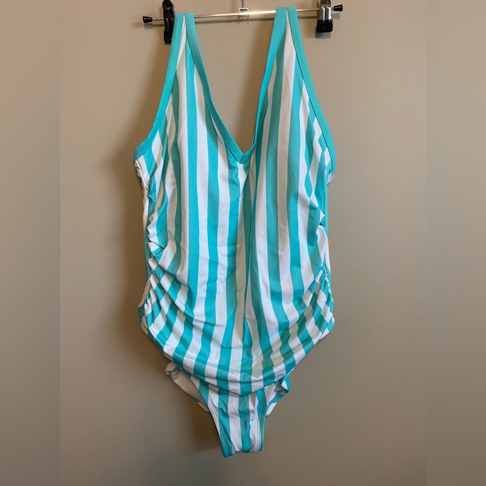 Kona Sol V-Neck High Leg One Piece Swimsuit Turquoise